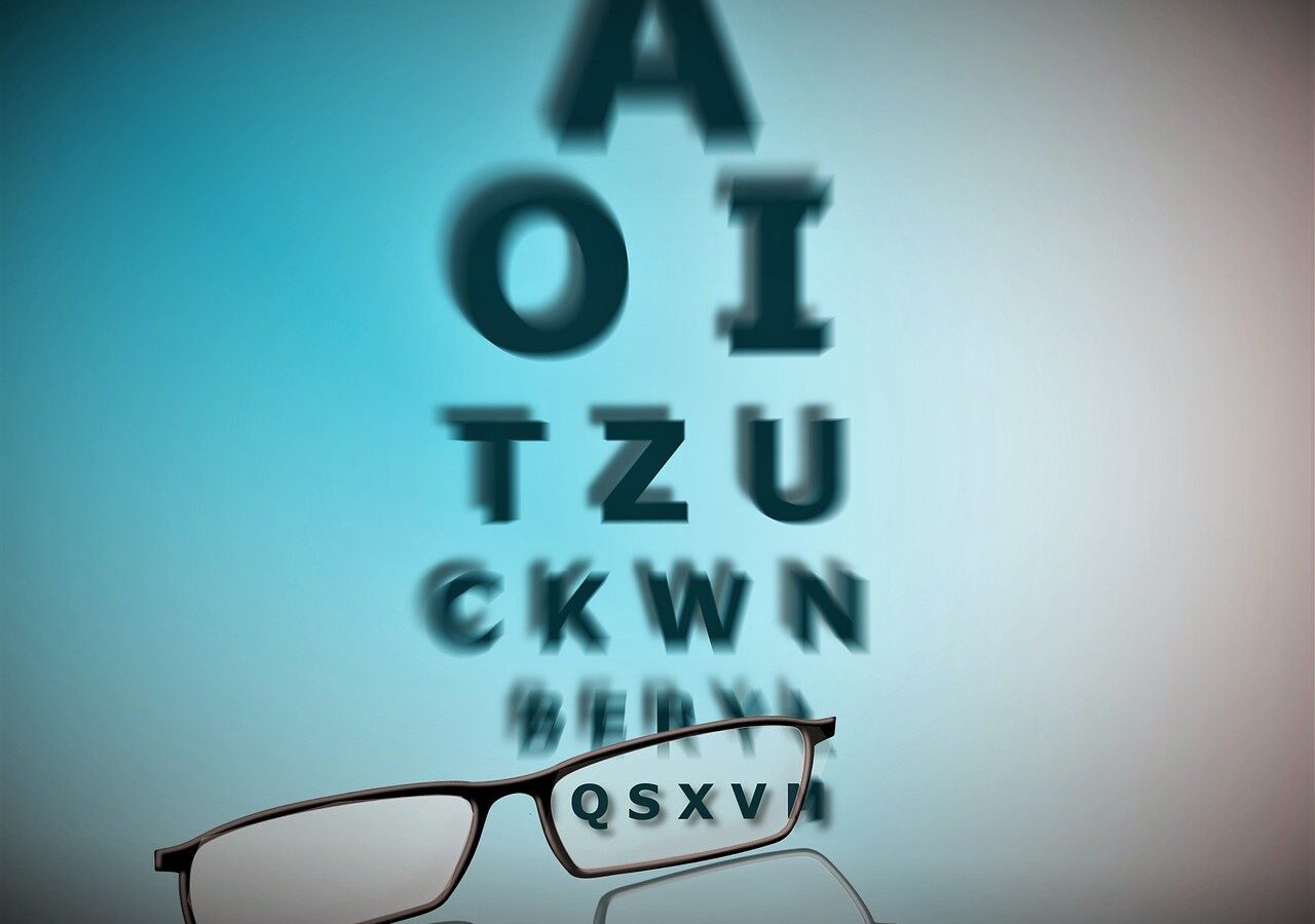 Fotografía con letras de varios tamaños y unas gafas
